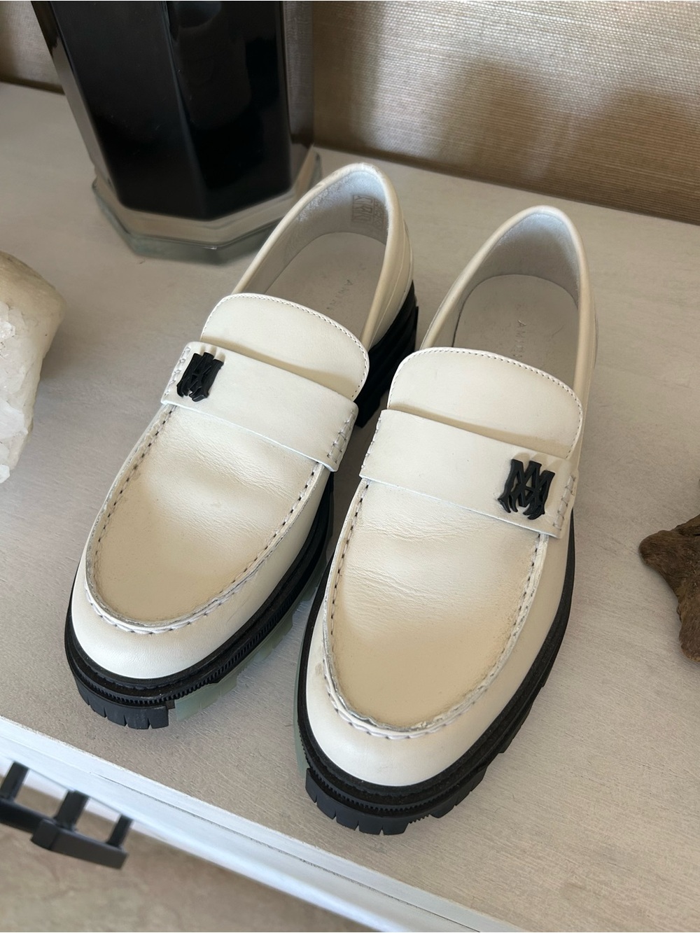 AMIRI White Leather Lug Sole Loafers